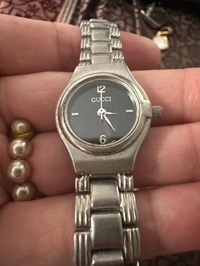 Gucci Silver Bracelet Watch with Black Dial